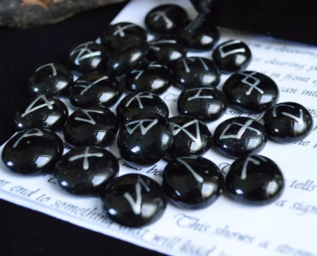 25 GLASS RUNE STONES & Velvet BAG Wicca Pagan Witchcraft Runes Divination 2