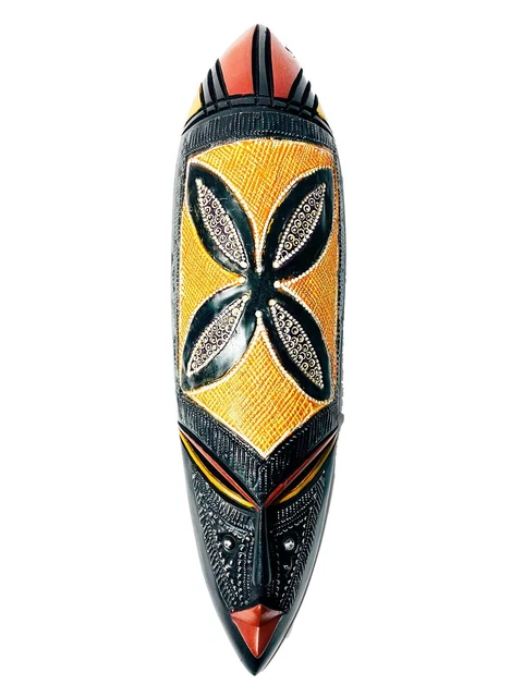 Antique 19th Century HAND-PAINTED WOODEN CHOKWE MASK WITH METAL INLAID