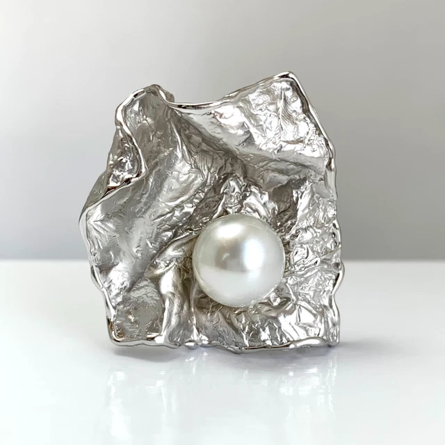 Grande Broche Pendentif Fleur Argentée Avec Pierres De Lune - Bijou Vintage Années 70/80