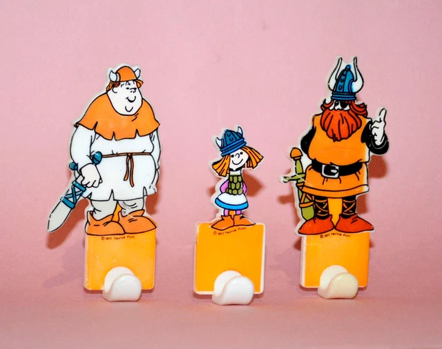 Lot Rare De 3 Patères Vintage Vic Le Viking (Wickie), Très Bon état
