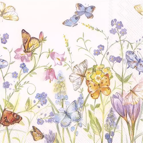 20 napkins butter tiles & blossoms - vivid flower meadow 33x33 cm