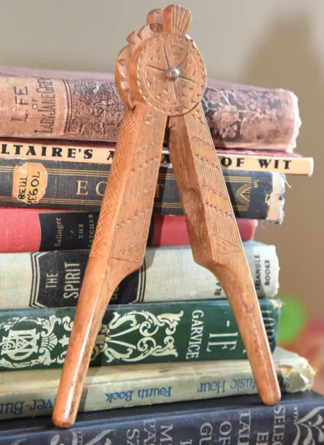 Nut Cracker Arts & Crafts Black Forest German Vntg Antique Hand Carved Wood 8" L