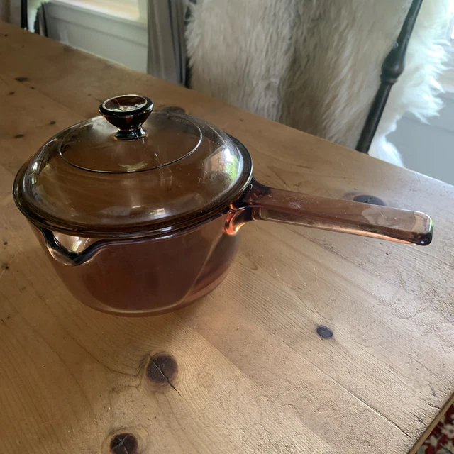 1 L CORNING Vision Ware Amber Glass Sauce Pan Pyrex with Lid Cookware Pot EUC £18.92 PicClick UK