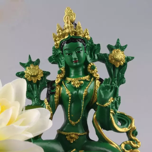 Tibet Tibetan Buddhism Statue Green Tara Buddha Feng Shui 13.5cm