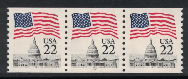 Scott 2115a- MNH- Plate Number Strip of 3, #17- 22c Flag over Capitol- mint PNC3