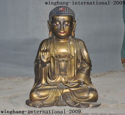 19"Old Chinese Buddhism Bronze Gilt Sakyamuni Shakyamuni Tathagata Buddha statue