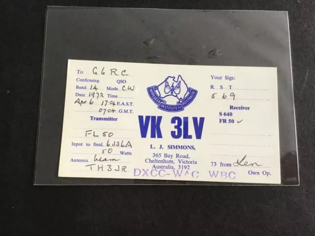 Vintage QSL Radio communication card 1972 Australia R37863