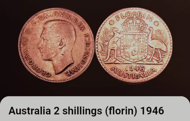 1946 Australia (One) 1 Florin Coin, King George VI, BONUS OFFERS. 0.500 Silver