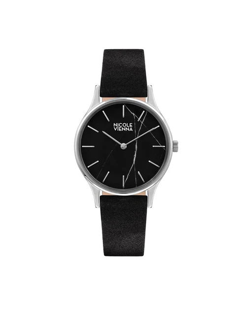 Orologio Donna Nicole Vienna,Acciaio,Quadrante Marmo Nero,Cinturino Velluto Nero