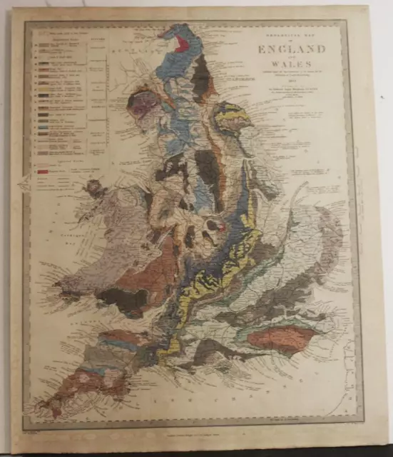 England & Wales 1843 S.d.u.k. Antique Original Steel Engraved Geological Map