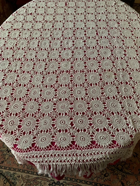 Dentelle Ancienne En Coton Faite Main - Blanc Fleuri - Pour Ameublement & Décoration