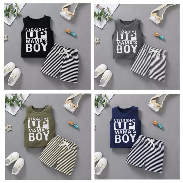 Baby Boys Outfit Summer Clothes Newborn Sleeveless Vest Tops Striped Shorts 2PCS