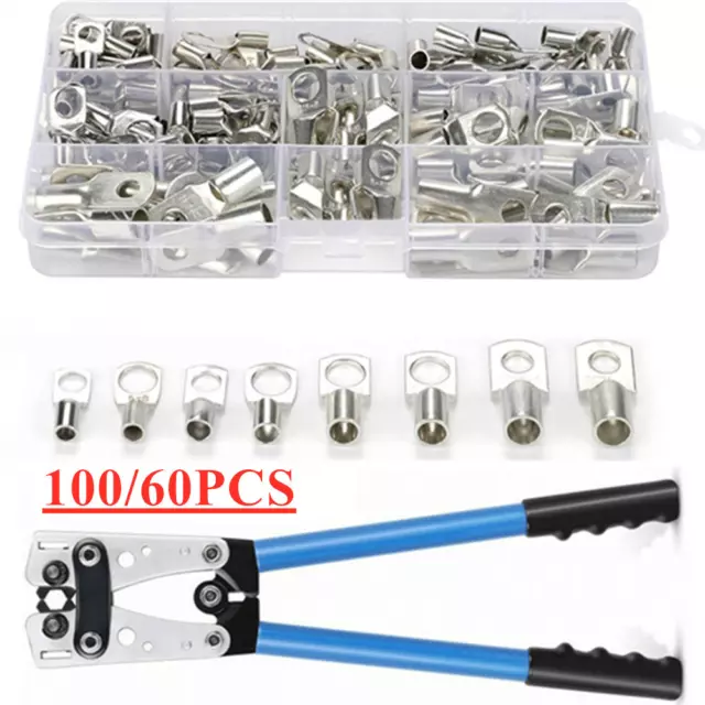 100/60X Copper Lug Ring Battery Terminals Wire Welding Cable Connectors Plier