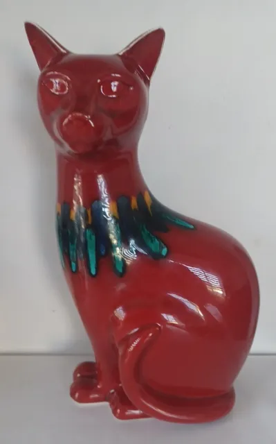 Vintage.very Rare.red Flambe Delphis Cat By Poole England.11 Inchs Tall