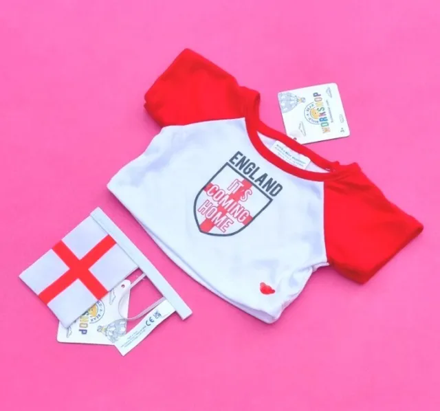 BUILD A BEAR T1 ❤️ England Football T SHIRT Flag Clothes  It's Coming Home BNWT