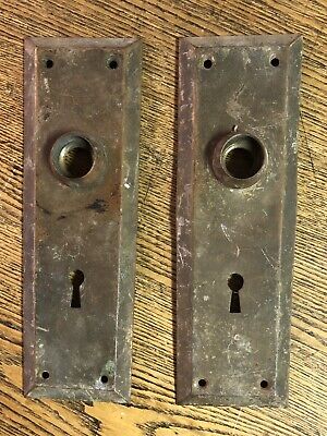 Pair Antique Craftsman Pressed Brass Door Plates (8 Sets Available)