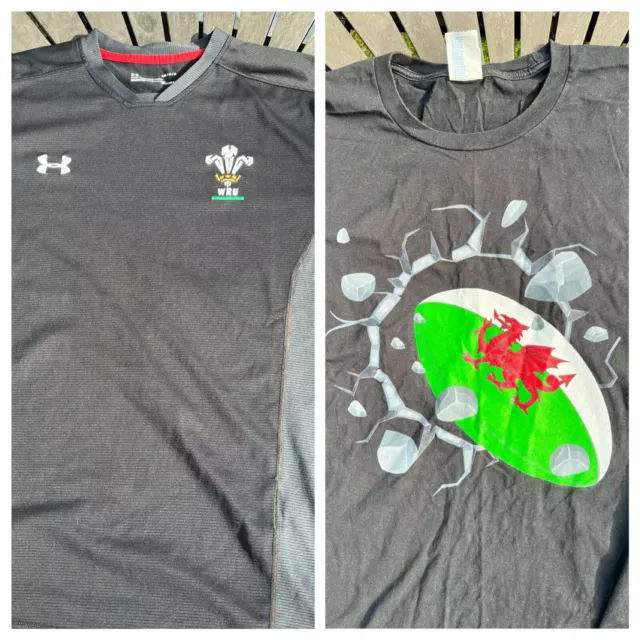 2x Welsh Wales Rugby Union Under Armour Training Shirt. UK men's size Large