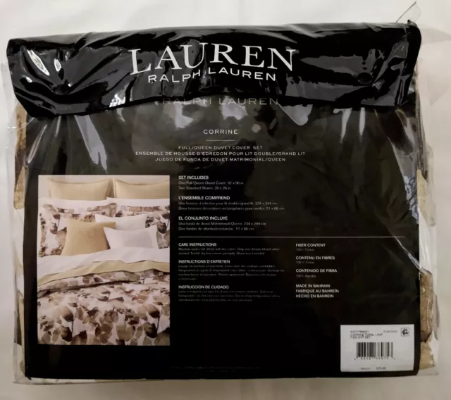 Ralph Lauren CORRINE Tonal Leaf Duvet 3 Pc Set Sz Full/Queen MSRP $270.00 NEW! 2