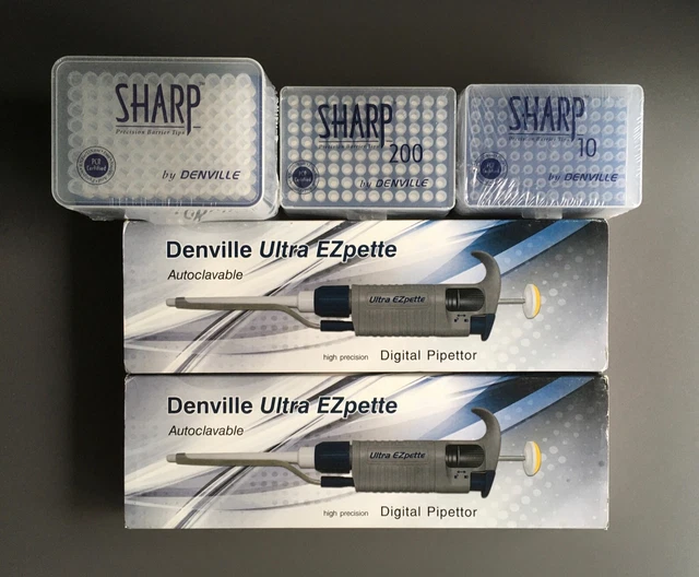 2 Micropipettes Denville Scientific Inc. Ultra EZpette P3960 w/ 20 boxes of Tips