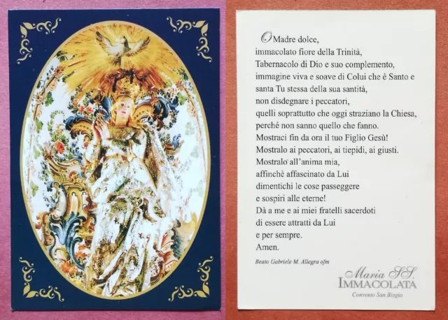 Santino Holy Card: Maria SS. Immacolata - Convento San Biagio - Acireale