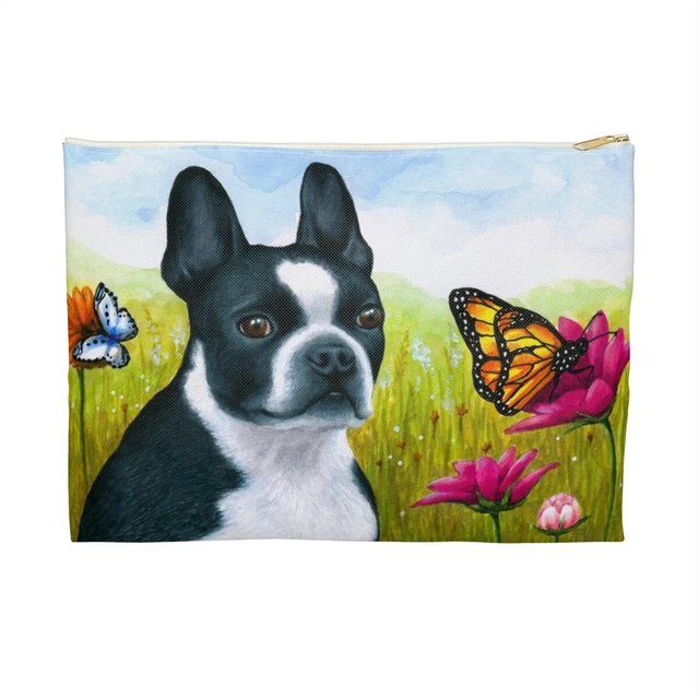 Accessory Pouch Cosmetic Bag Boston Terrier Dog 134 butterfly art by L.Dumas