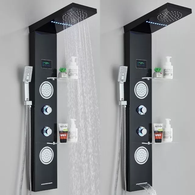 Colonna Pannello doccia idromassaggio LED acciaio inox nero set doccia cascata 3