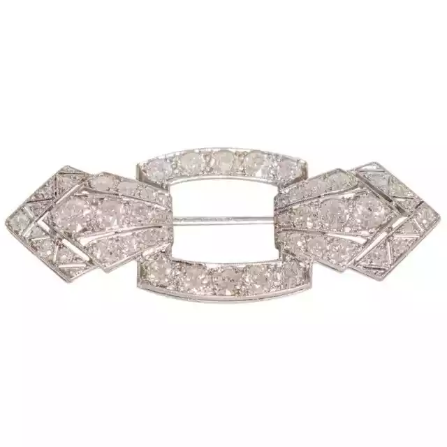 Art Deco Silver Old European Cut White CZ 5.30CT Women's Amazing Fabulous Brooch