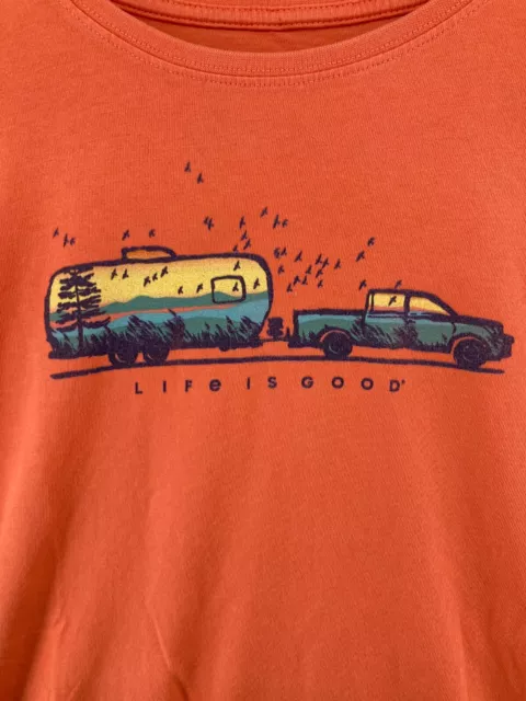 Life Is Good Womens TShirt Large Orange Crusher Tee Truck Camper Mountains