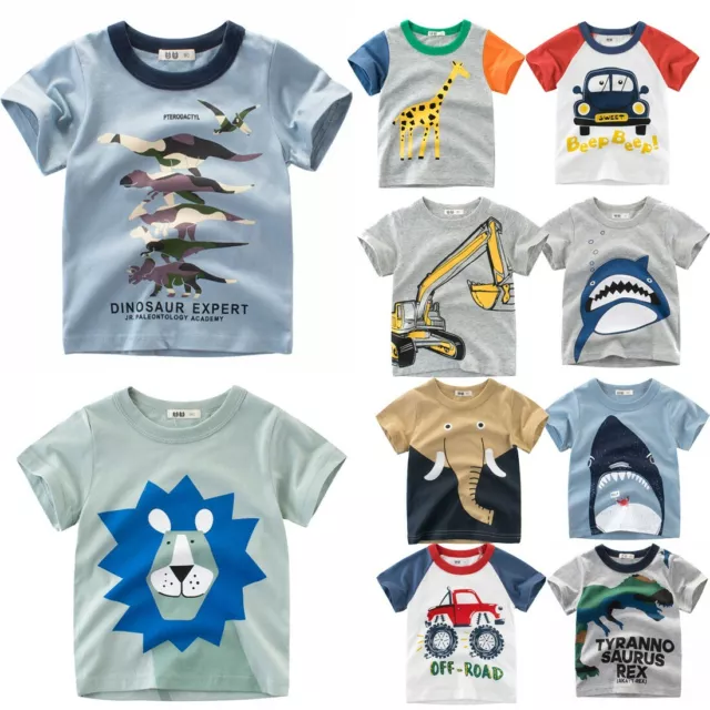 Toddler Kids Baby Boys Cartoon Dinosaur Short Sleeve O Neck T Shirts Tops Tee