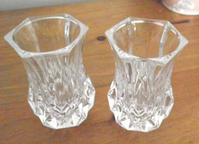 Pair cut glass vintage small bud / posy vases   see description