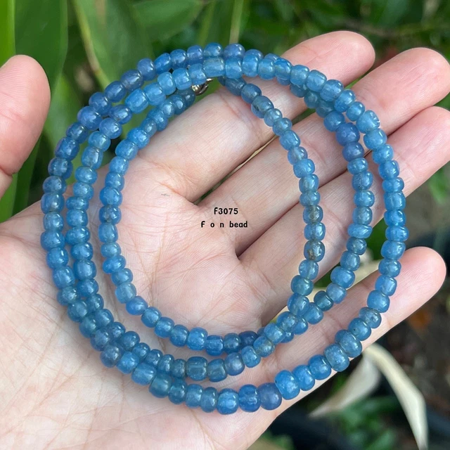 Ancient Blue Color Indo-Pacific Trade Glass Bead Strand Necklace #F3075