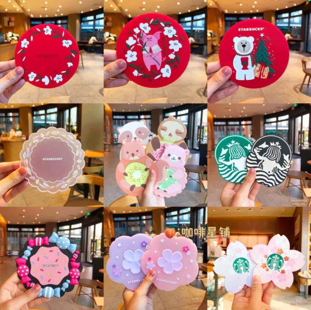 Starbucks Cute Bear Ceramic Cup set Coffee Mug w/ lid spoon coaster Sakura  Gifts