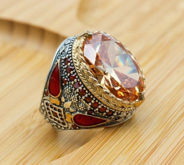 Topaze Bague pour homme Ottomane faite à la main Bague pour homme en argent...