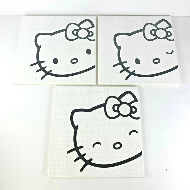3 Piece Hello Kitty Deco Tile Ceramic Sanrio Approx. 8" x 8" Black & White Heads
