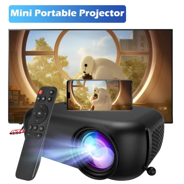 1080P Smart Projector Mini Home Theater Cinema Outdoor Movie 2000 Lumens Bundle