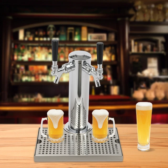 Bier Schanksäule Double Tap Bier Schanksäule Mit Doppelhahn – Edelstahl, Tropfschale, Passend Für Bar & Party, 2 Zapfhähne, Silber