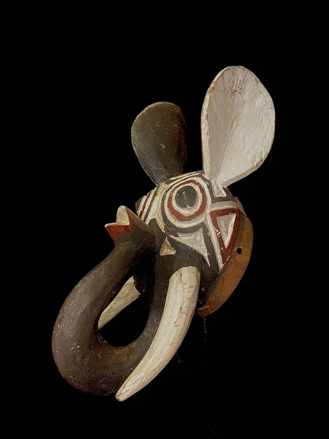 African Tribal Face Mask Wood Hand Carved Wall Hanging Gurunsi elephant-4837