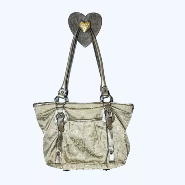Giani Bernini Handbag Shoulder Tote Purse Champagne Gold Monogrammed EUC Medium