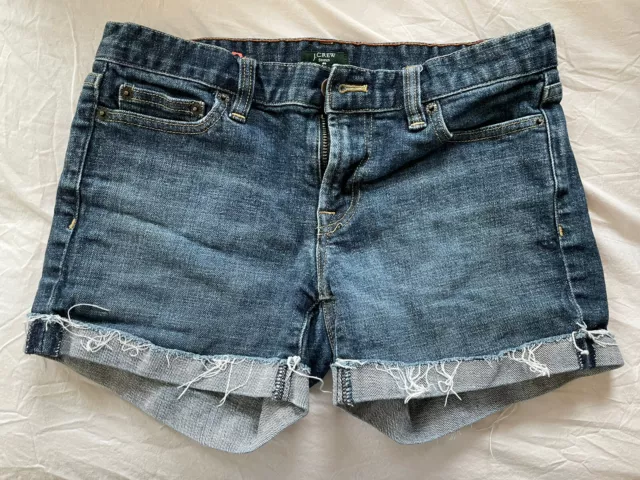 J. Crew Stretch Hipslung Roll Cuff Dark Wash Jean Shorts Women's Size 0