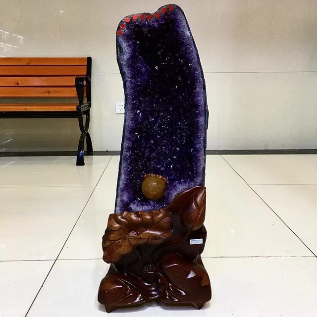 46.64LB Natural Amethyst geode quartz  cluster crystal specimen healing+stand