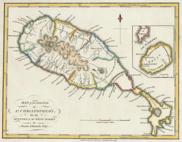 Antique "Map of the Island of St. Christopher's" (Saint Kitts and Nevis) 1794