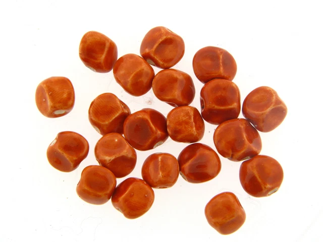 Vintage Japan Brick Rust Organic Pinched Mixed Baroque Ceramic Glazed Bead Lot