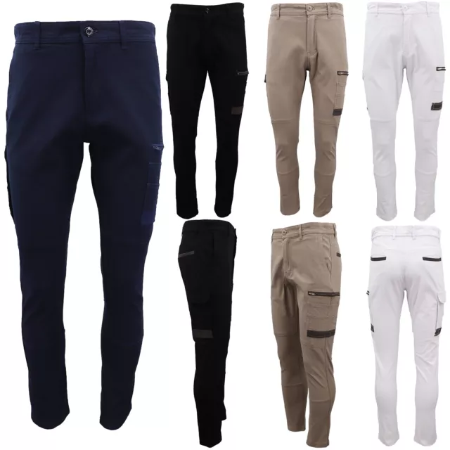 Men's Cotton Drill Cargo Work Pants UPF 50+ 13 Pockets Tradies Workwear Trousers