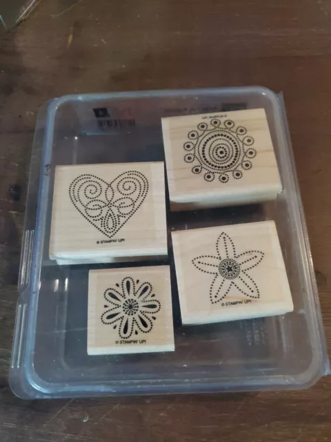 Stampin' Up! 4PC Stamp Set Polka Dot Punches Rubber Stamp Heart Flowers