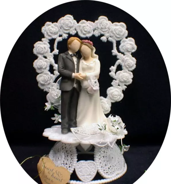 Heart to Heart Wedding Cake topper. Romantic Modern bride and groom Figurine