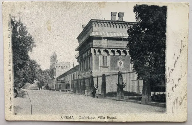 Cartolina Crema Ombriano Villa Rossi animata Cremona paesaggistica T1