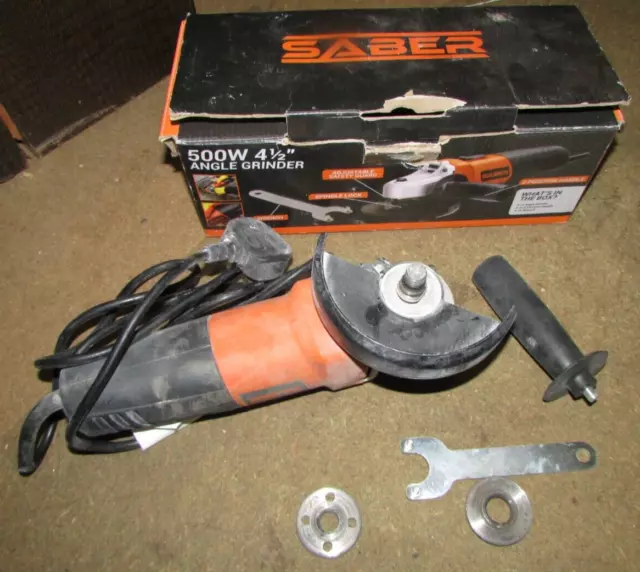 Saber 500w 4 1/2" Electric Corded Angle Grinder In Box With Handle