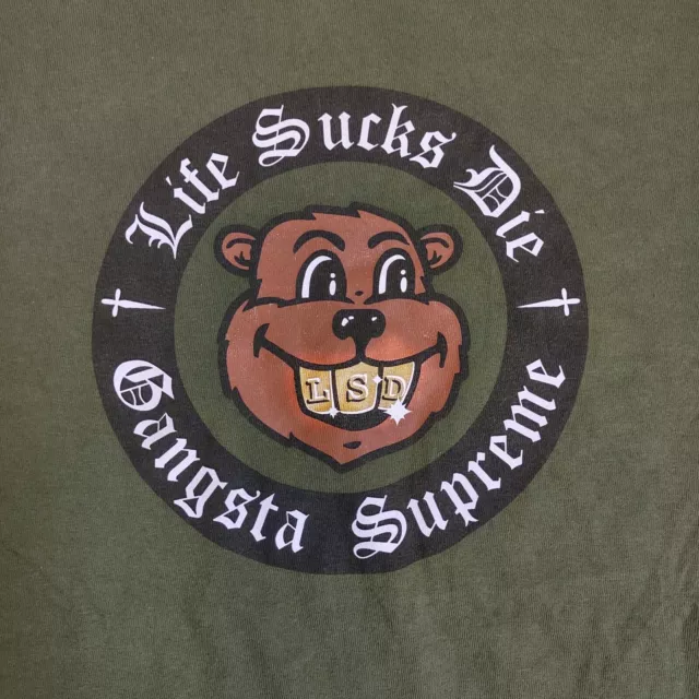 Supreme FW18 Life Sucks Die Beaver Logo Olive Green Brown Black T Shirt Men's L 3