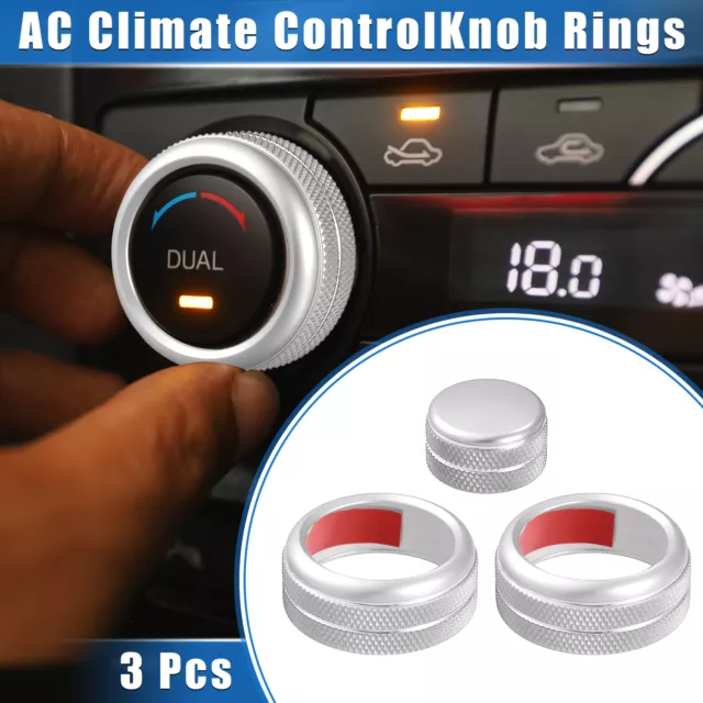 3 Pcs Car AC Climate Control Knob Rings for Chevrolet Corvette C6 Silver Tone
