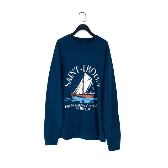 Felpa oversize ASOS design blu scuro Saint Tropez stampa barca - taglia XL